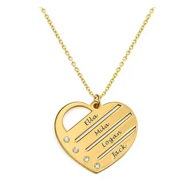 Terry Diamond Heart Necklace with Engraved Names in 18ct Gold Plating