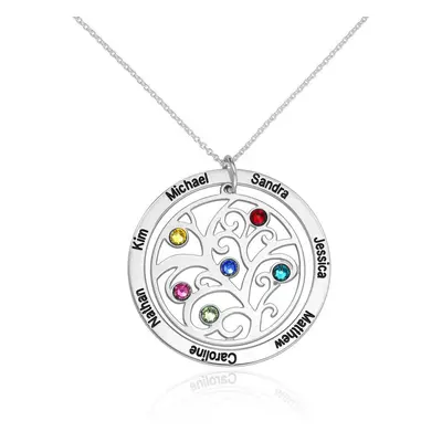 Family Tree Birthstone Necklace in Premium Silver