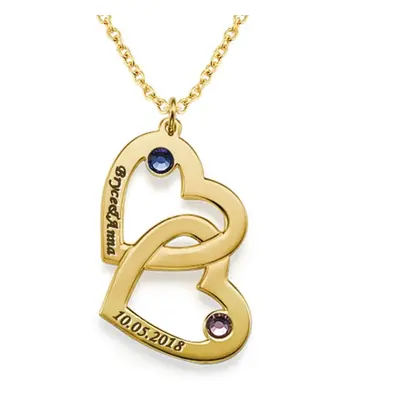 Heart in Heart Engraved Necklace with Birthstones in 18ct Gold Vermeil