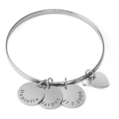 Bangle Bracelet with Personalised Pendants in Sterling Silver