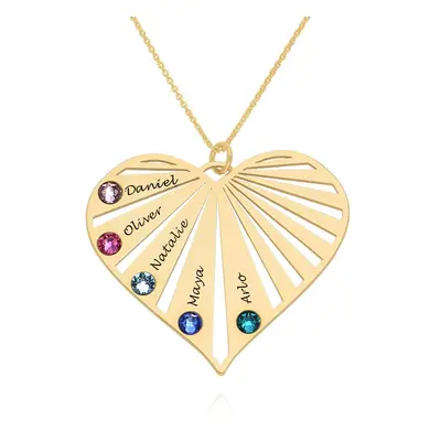 Family Heart Necklace with Birthstones in 14ct Solid Yellow Gold