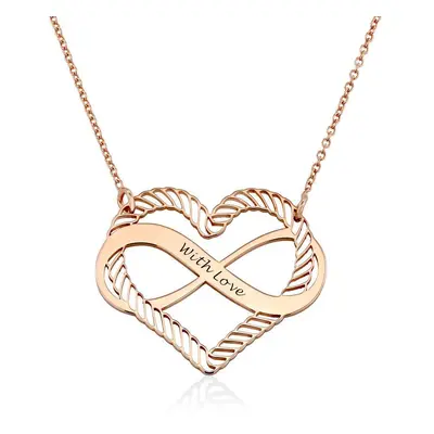 Engraved Heart Infinity Necklace in 18ct Rose Gold Plating