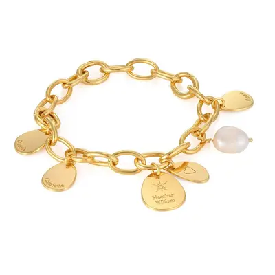 Personalised Round Chain Link Bracelet with Engraved Charms in 18K Gold Vermeil