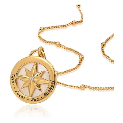 Engraved Compass Necklace with Semi-Precious Stone in 18ct Gold Vermeil