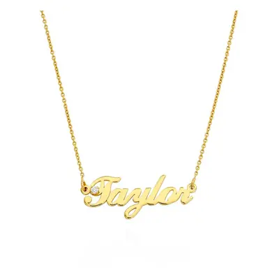 Hollywood Small Name Necklace with 0.05ct Diamond in 18ct Gold Vermeil