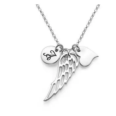 Angel Wing Initial Necklace in Sterling Silver