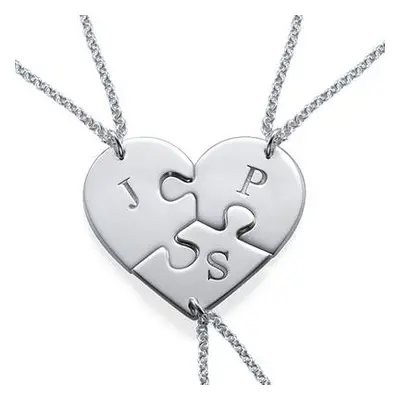 3 Piece Puzzle Necklace Set with Initials in Sterling Silver