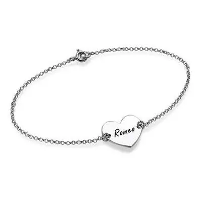 Engraved Heart Couple's Bracelet in Sterling Silver