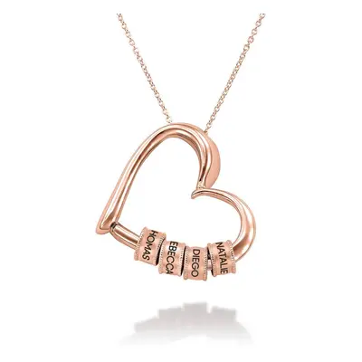 Charming Heart Necklace with Engraved Beads in 18ct Rose Gold Plating