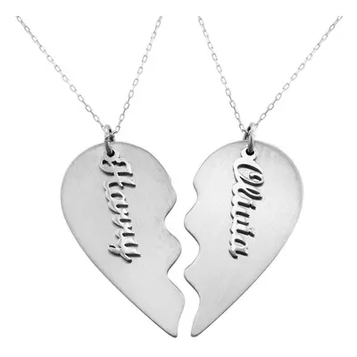 Personalised Couple Heart Necklace in 10ct Solid White Gold