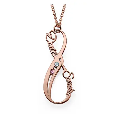 Vertical Infinity Name Necklace with Birthstones in 18ct Rose Gold Plating