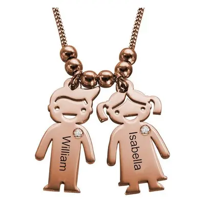 Mother Necklace with Engraved Children Charms & Diamonds in 18ct Rose Gold Plating