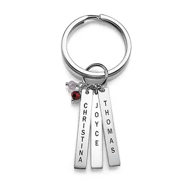 Personalised Bar Keychain with Birthstones in Sterling Silver