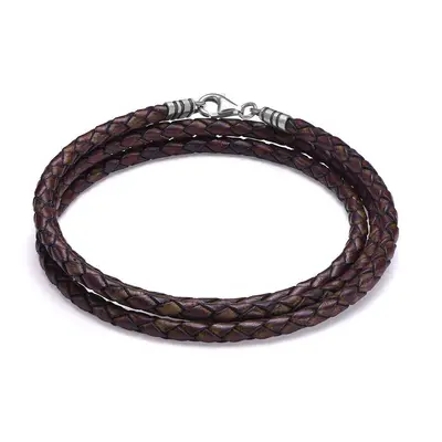 Brown Leather Cord for Men in Sterling Silver