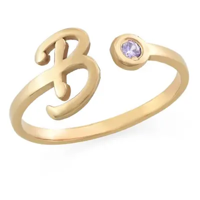 Initial Open Promise Ring with Birthstone in 18ct Gold Plating