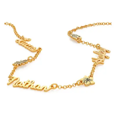 Blooming Birth Flower Multi Name Necklace in 18ct Gold Plating