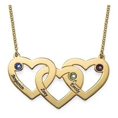 Intertwined Hearts Necklace with Birthstones in 18ct Gold Plating