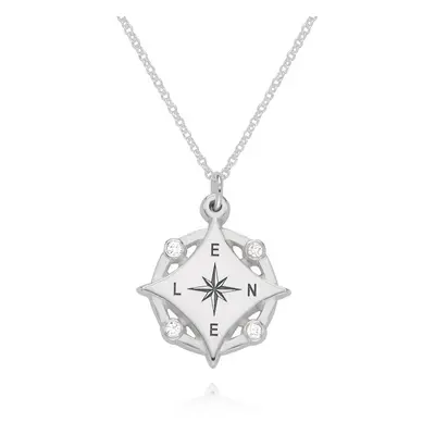 Kaia Initial Compass Necklace with Diamonds in Sterling Silver