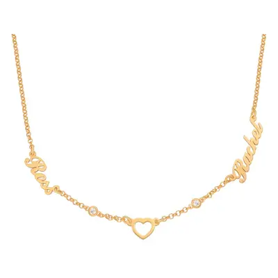 Lovers Heart Name Necklace with 0.05ct Diamonds in 14ct Solid Yellow Gold