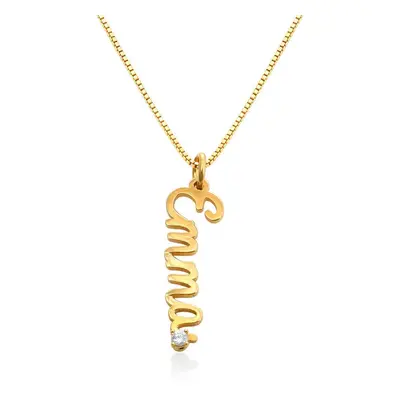 Vertical Cursive Name Necklace with Diamond in 18ct Gold Vermeil