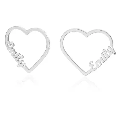 Contour Heart Name Earrings in Sterling Silver