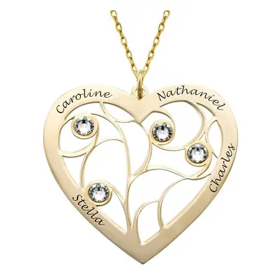 Heart Family Tree Necklace with Birthstones in 10ct Solid Yellow Gold