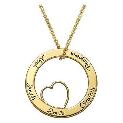 Family Love Circle Pendant Necklace in 18ct Gold Plating