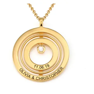 Engraved Circle of Life Necklace in Gold Plating with Diamond