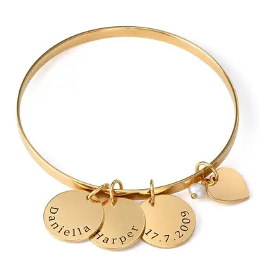 Bangle Bracelet with Personalised Pendants in Gold Plating