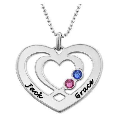 Silver Heart Necklace with Birthstones