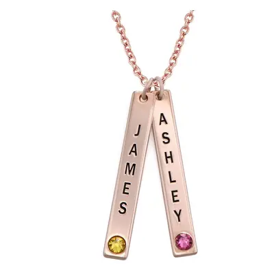 Engraved Vertical Bar Necklace with Birthstones in 18ct Rose Gold Plating