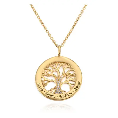 Family Tree Circle Necklace with Cubic Zirconia in 18ct Gold Plating