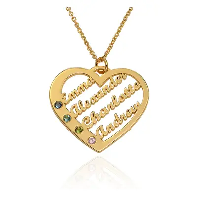 Ella Birthstone Heart Necklace with Names in 14ct Solid Yellow Gold