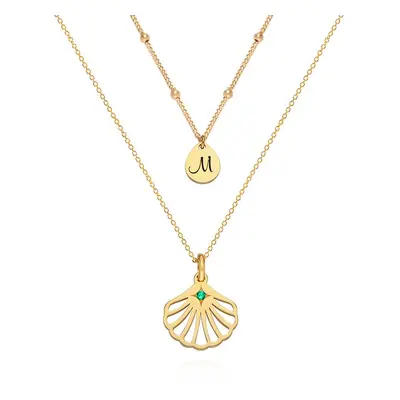 Ariel Shell Initial Necklace with Birthstone in 18ct Gold Vermeil