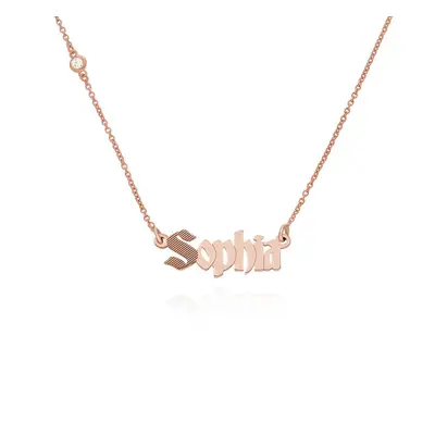 Wednesday Textured Gothic Name Necklace with Diamond in 18ct Rose Gold Plating