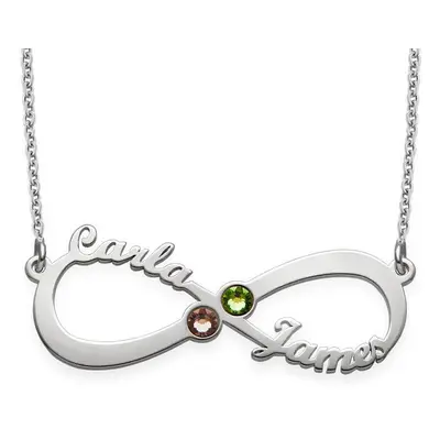 Infinity Name Necklace with Birthstones in Sterling Silver