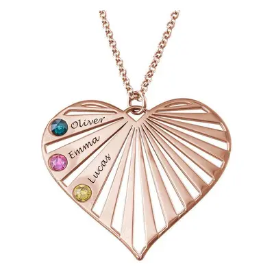 Family Heart Necklace with Birthstones in 18ct Rose Gold Plating