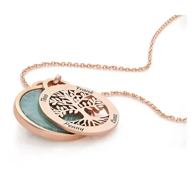 Personalised Family Tree Necklace with Semi-Precious Stone in 18ct Rose Gold Plating