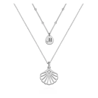 Ariel Shell Initial Necklace with Diamond in Sterling Silver