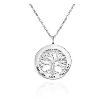 Family Tree Circle Necklace with Diamonds in Sterling Silver