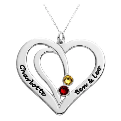 Engraved Couples Necklace with Birthstones in 10ct White Gold