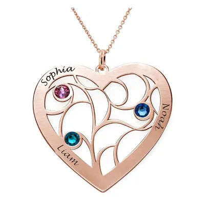 Heart Family Tree Necklace with Birthstones in 18ct Rose Gold Plating