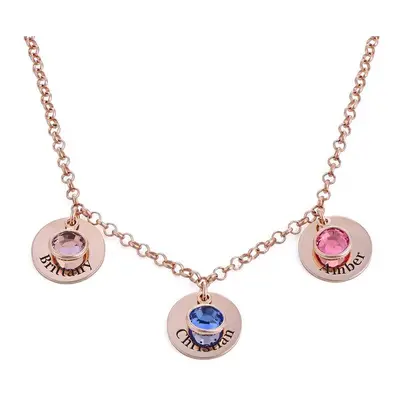 Mum Personalised Charms Necklace with Birthstone Crystals in Rose Gold Plating