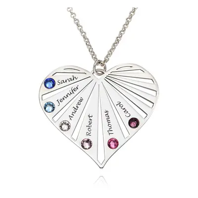 Family Heart Necklace with Birthstones in Sterling Silver