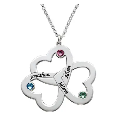 Personalised Triple Heart Necklace with Birthstones in Sterling Silver