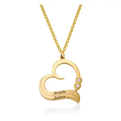 Personalised Heart Necklace with Diamonds in 18ct Gold Plating