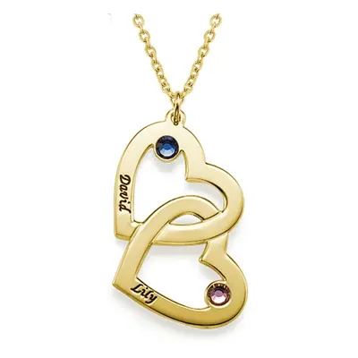 Heart in Heart Engraved Necklace with Birthstones in 18ct Gold Plating