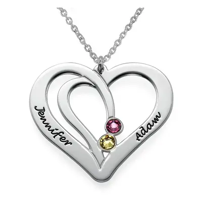 Engraved Couples Birthstone Necklace in Premium Silver