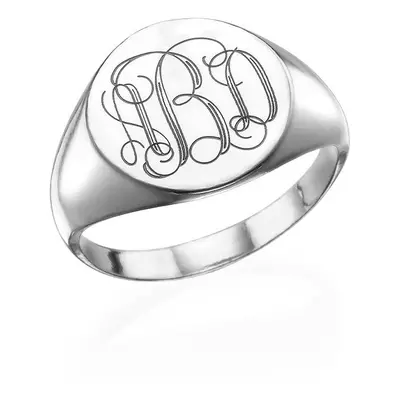 Signet Ring with Engraved Monogram for Women in Sterling Silver