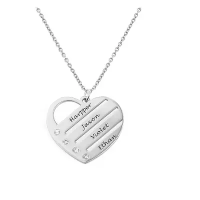 Terry Diamond Heart Necklace with Engraved Names in Sterling Silver